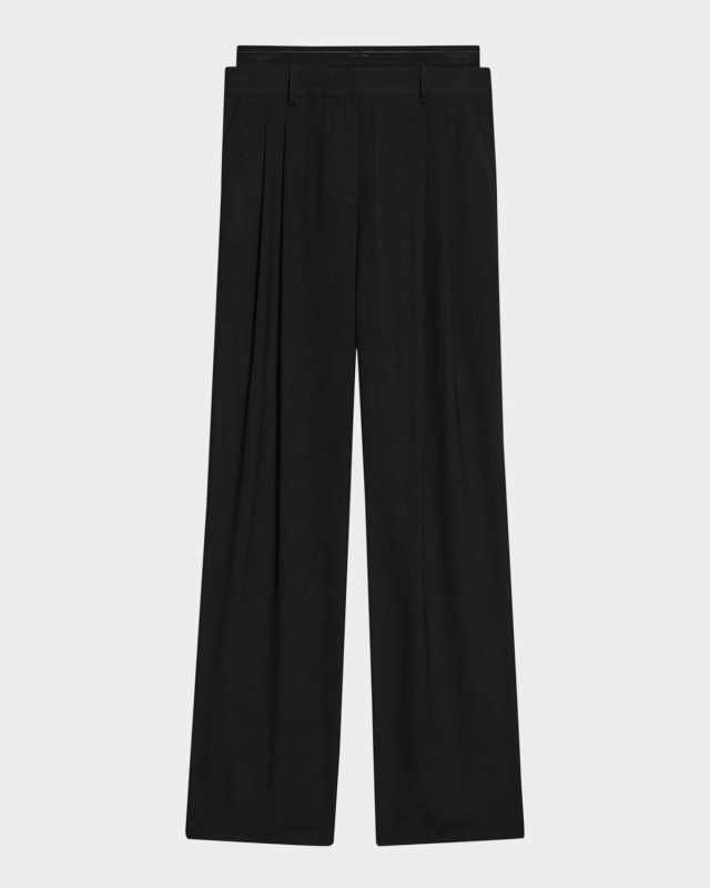 Pleated Double-Waistband Pants